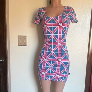 Hello Kitty Pink & Blue Geometric Scoop-Neck Mini Dress